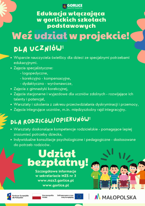 Nabór na zajęcia prowadzone w ramach projektu „Edukacja włączająca w gorlickich szkołach podstawowych”